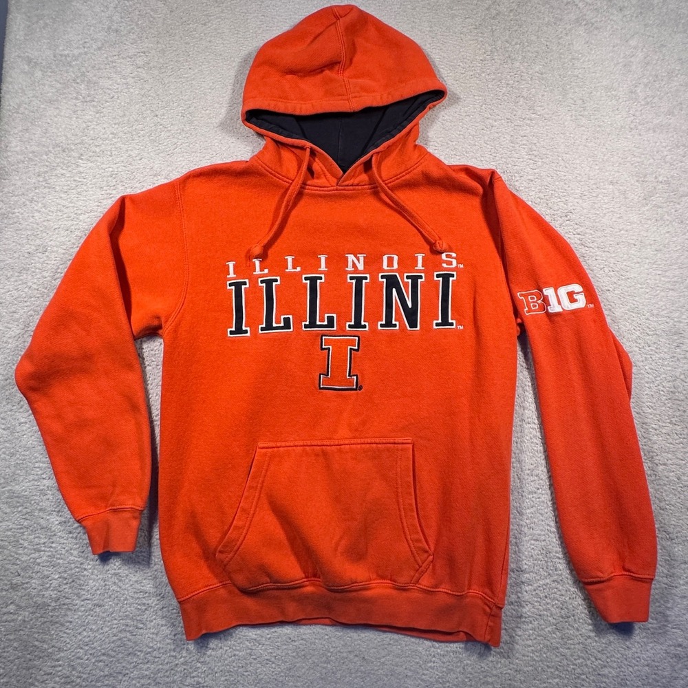 Vintage Y2K Illinois Illini Big 10 Hoodie Orange Adult S Stitched Embroidered